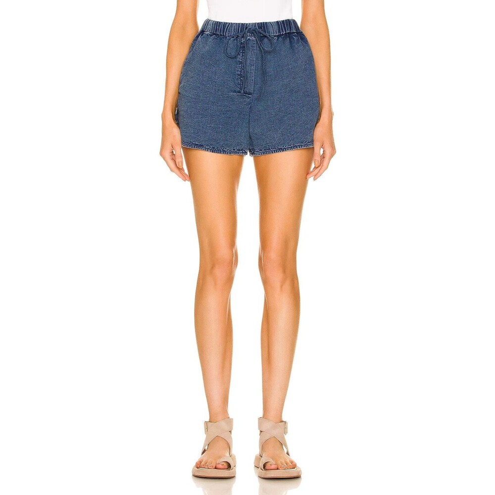 Nili Lotan Tilly Cotton Chambray Denim Shorts High Waisted Pull-On S 287669 View 3